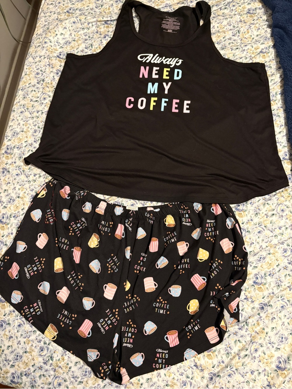 Women's Black 'Always Need My Coffee' Pajama Tank & Shorts Set